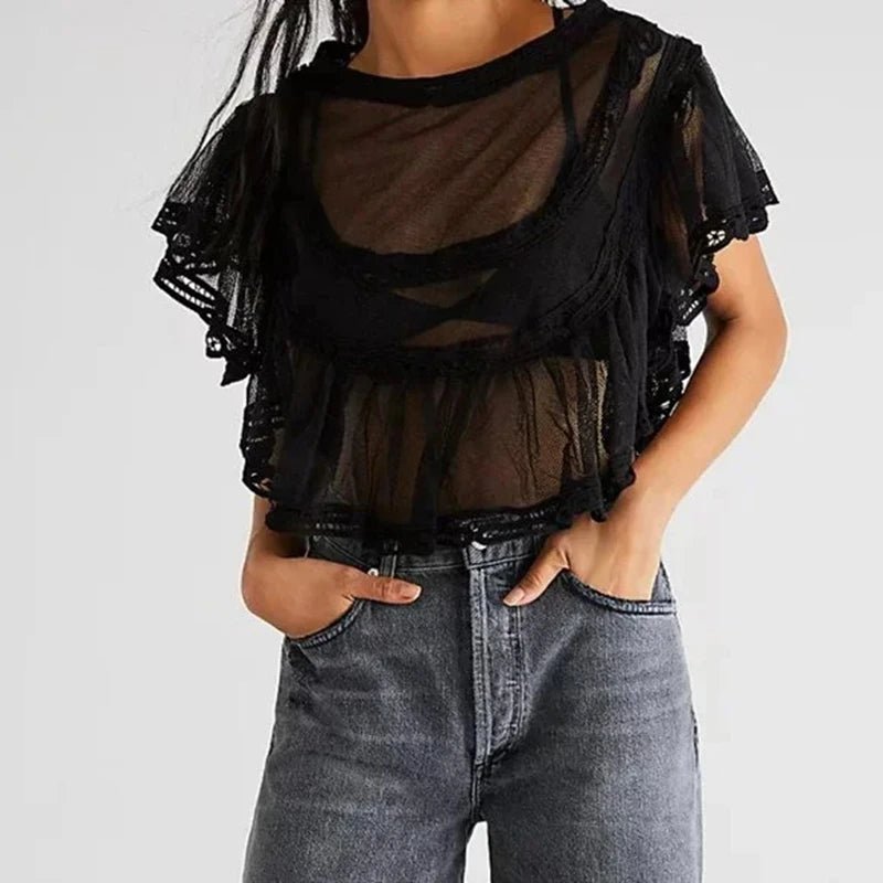 SOERA Genevra Sheer Chiffon Blouse - Tops -  Black S
