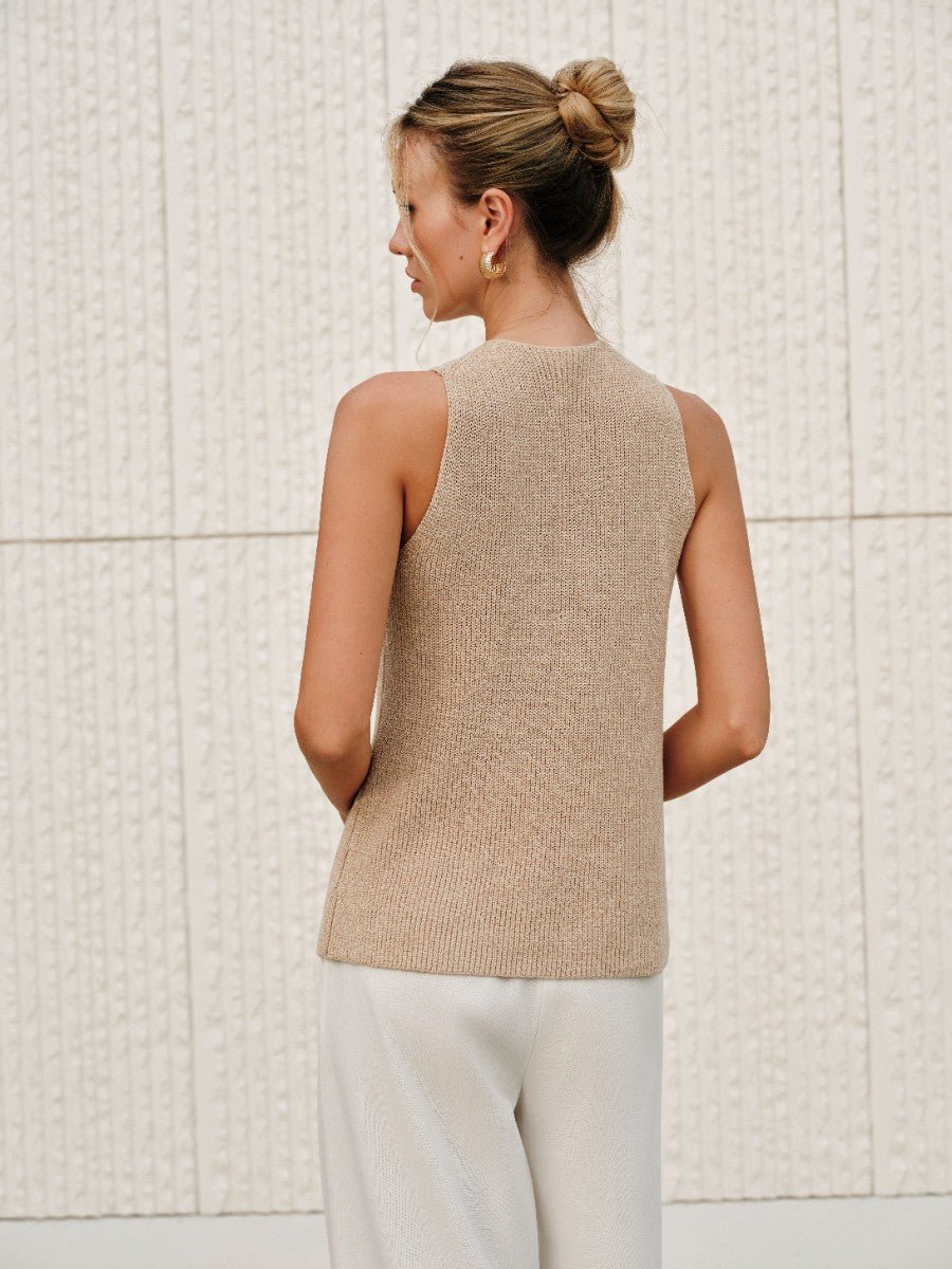 SOERA Ginny Halter Cross - Over Collar Tank Top - Tops -  Khaki L