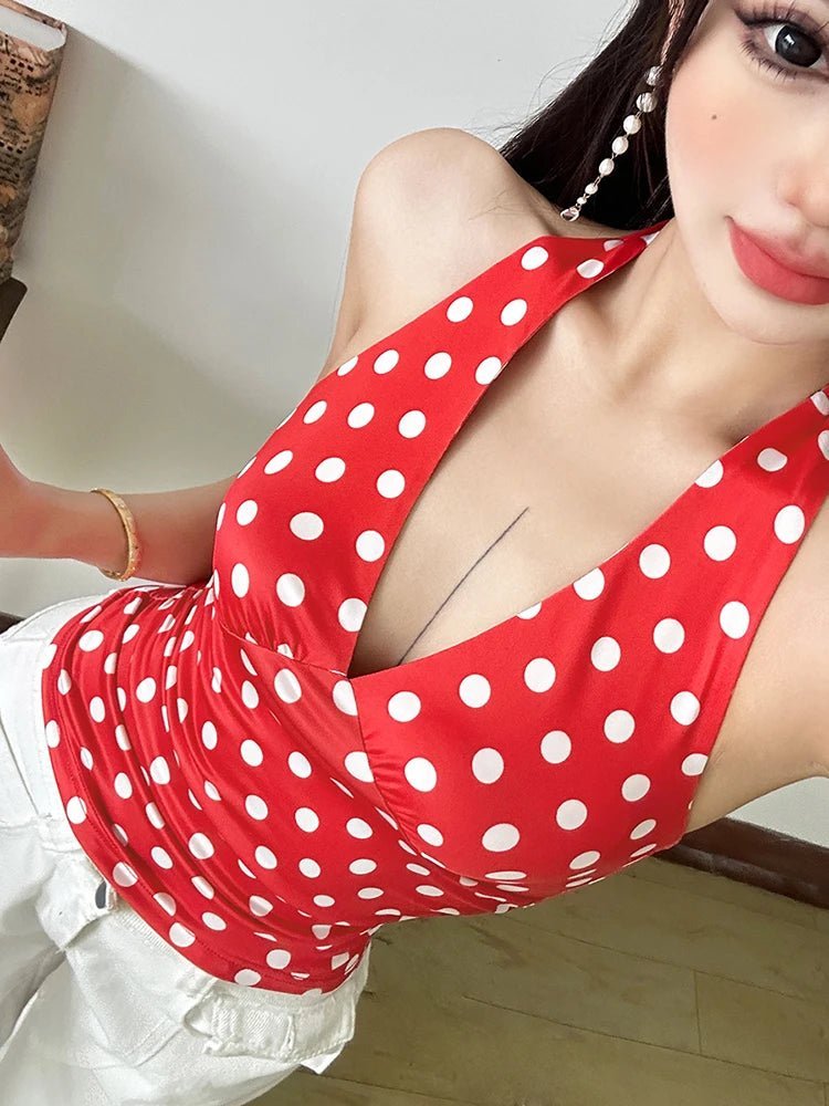 SOERA Hannah Polka Dot Halter Tank Top - Tops - 1005009140850162-;eZ1774621553702575802 Pink S