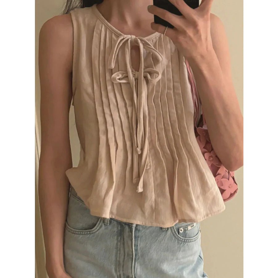 SOERA Honora Ruffle Hem Tie-Front Top - Tops -  Beige XS
