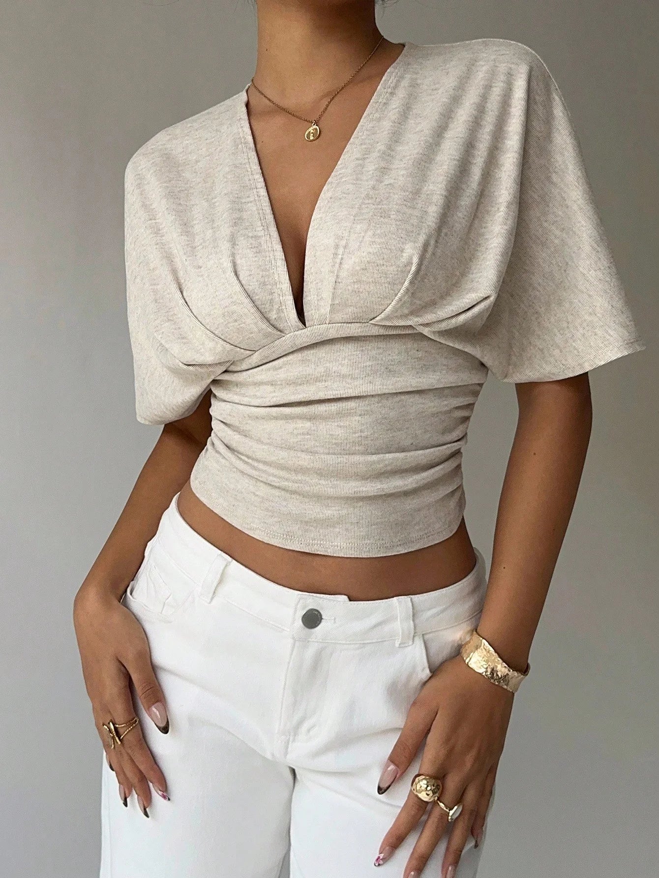 SOERA Kendra Plunged Neck Fitted Blouse - Tops - 1005010495875497-;cm1775118415191292406 XS