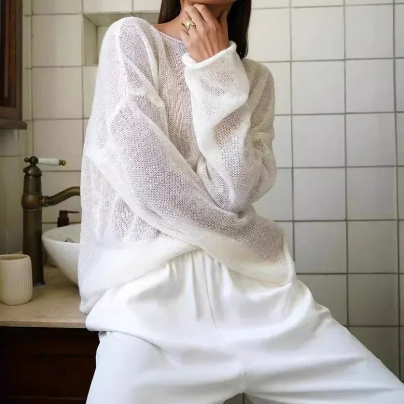 SOERA Lilian Sheer Loose Pullover - Tops - 3256807685601058-;of1763882015877825830 White S