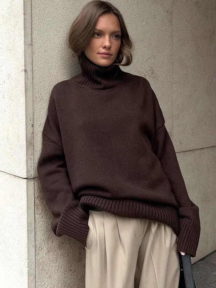 SOERA Phoebe Oversized Turtleneck Sweater - Tops - 3256807743657445-;FW1763832189620894280 Dark Brown S
