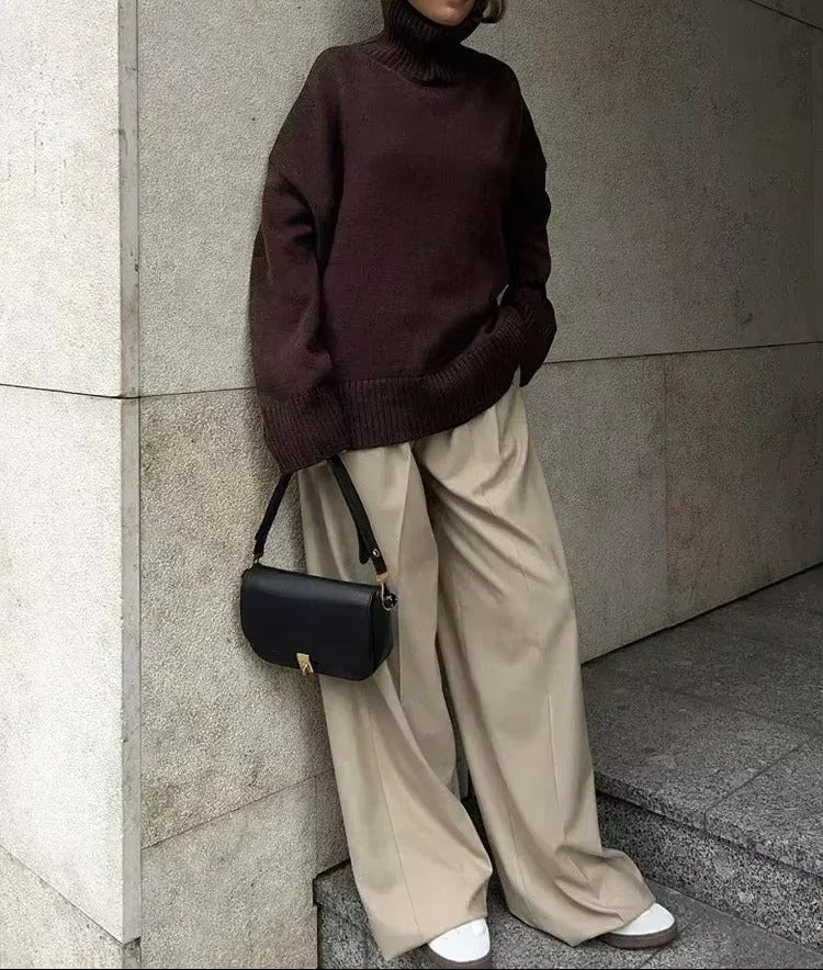 SOERA Phoebe Oversized Turtleneck Sweater - Tops - 3256807743657445-;Ys1763832189620653579 Dark Brown M