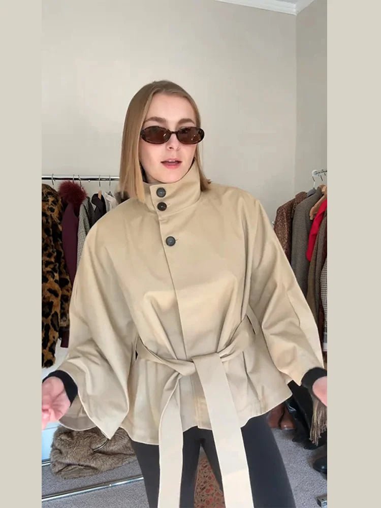 SOERA Cape Lace Up Trench Coat - Trench Coats - 1005011813284077-;oL1775552729739440809 Khaki L