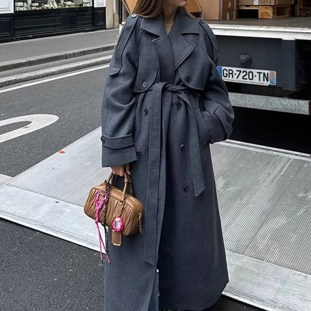SOERA Alicia Gray Belted Long Coat SOERA Alicia Gray Belted Long Coat