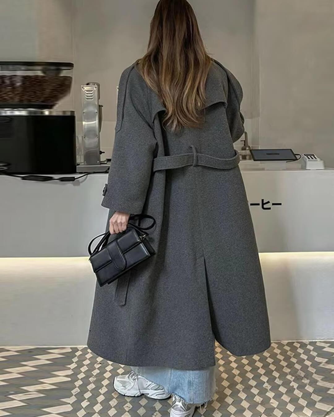 Alicia Gray Belted Long Coat in Dark Gray, Women's Double-Breasted Woolen Long Coat, Belted Lapel Full Sleeve Autumn Winter Outerwear for Women, SOERA Alicia Gray Belted Long Coat in Dark Gray, Women's Double-Breasted Woolen Long Coat, Belted Lapel Full Sleeve Autumn Winter Outerwear for Women, SOERA