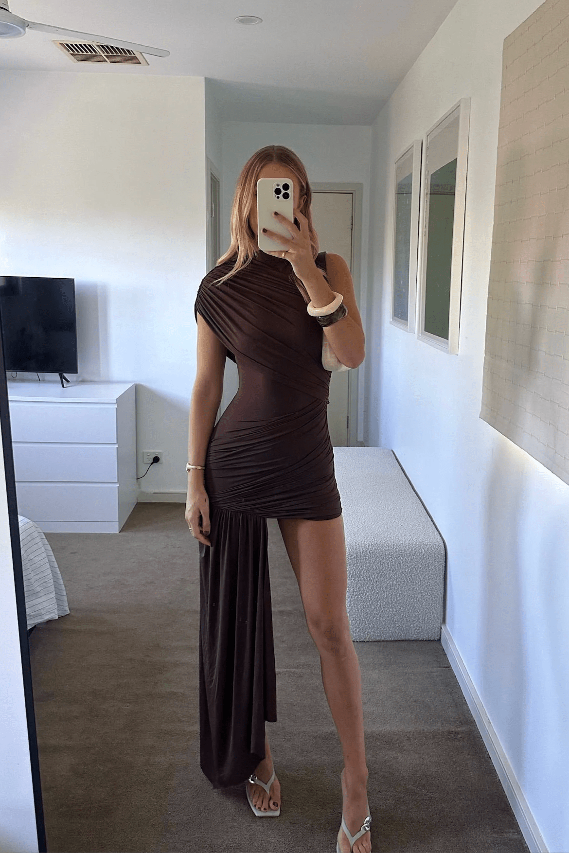 high neck ruched mini dress Jessica Bara Cera High Neck Ruched Mini Dress