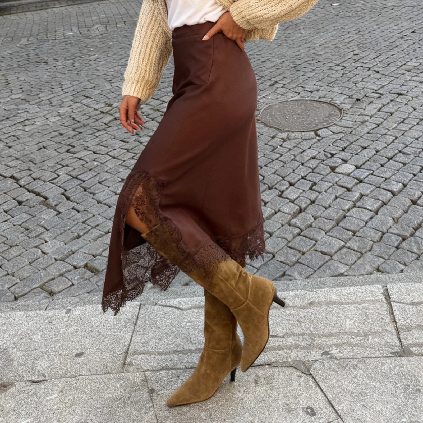 SOERA Dalila Side Slit Lace Trim Midi Skirt - Women's Skirts - 1005010443594848-;Cb1775118415197877751 As photo shows S