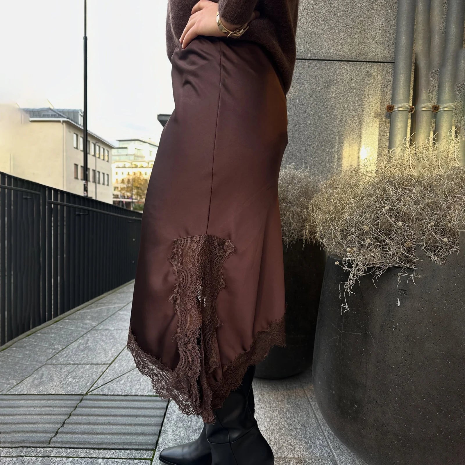 SOERA Dalila Side Slit Lace Trim Midi Skirt - Women's Skirts - 1005010443594848-;Cb1775118415197877751 As photo shows S