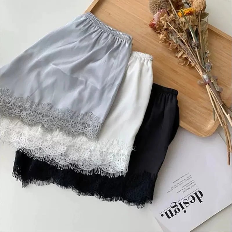 SOERA Elaine Lace Trim Satin Mini Shorts - Women's Sleepwear - 1005010597281427-;Cd1775118415276136846 Gray S