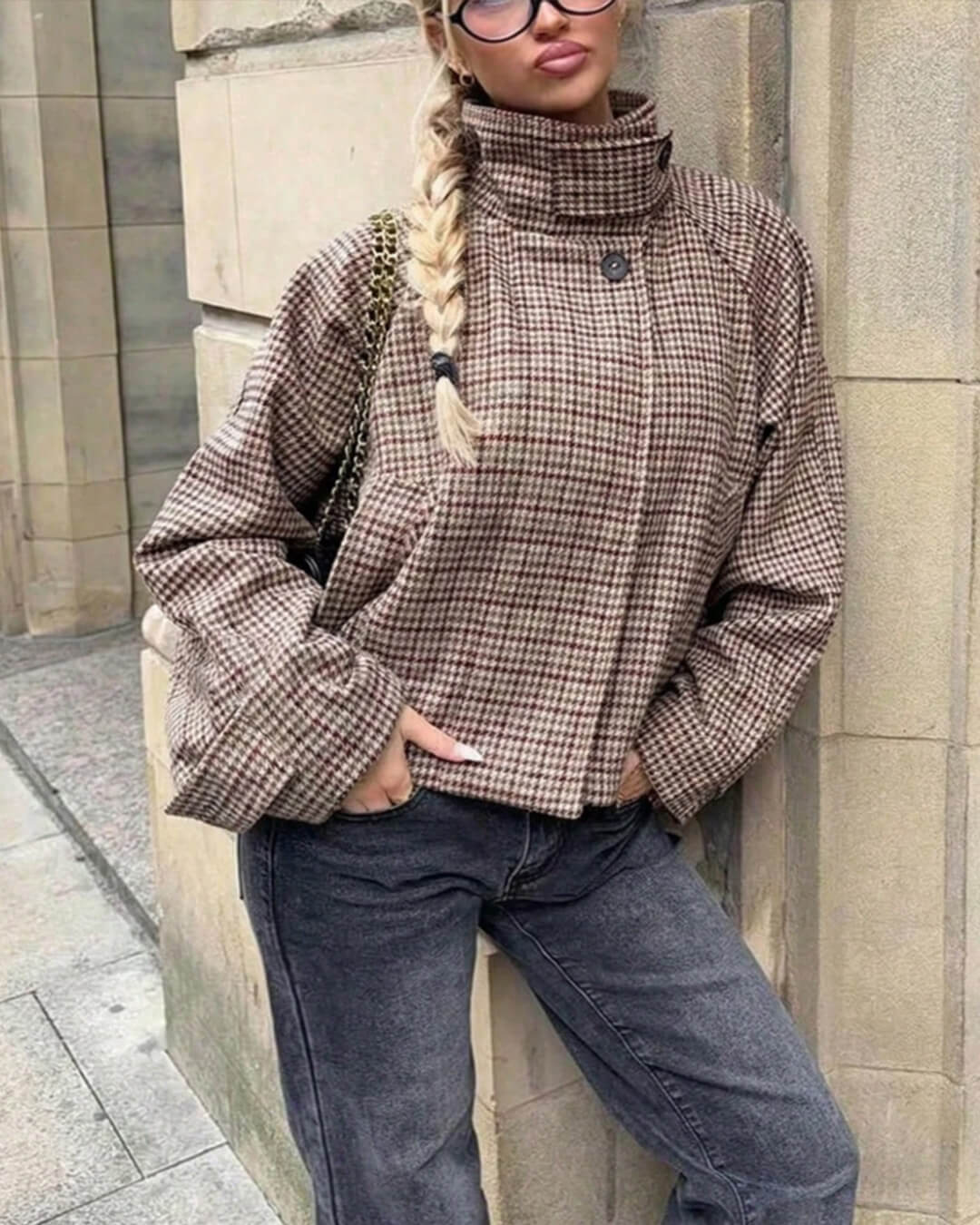 Melanie Houndstooth Stand Collar Jacket