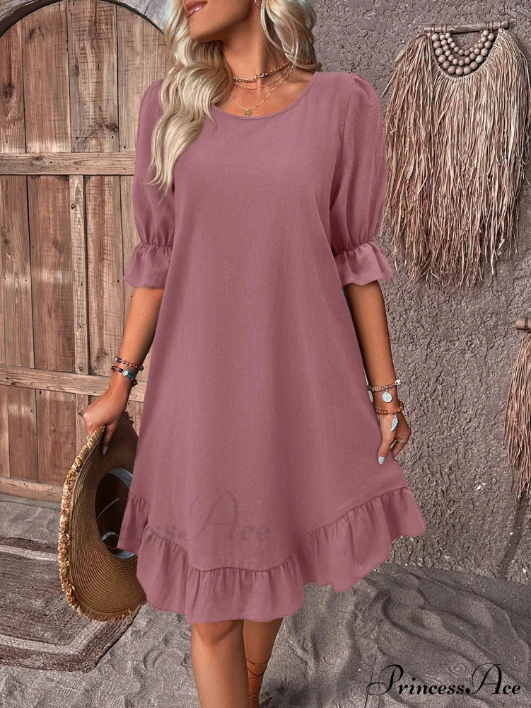 Abito smock Celeste con volant sull’orlo