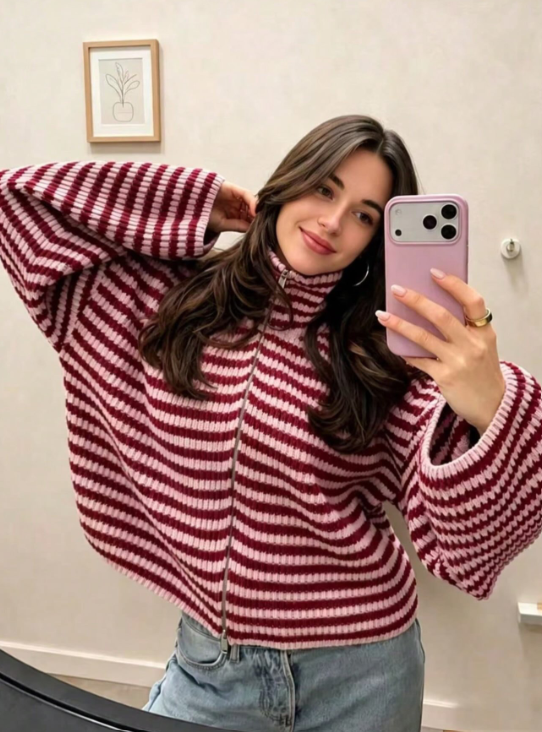Valerie High Neck Zip-Up Cardigan